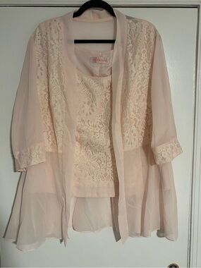 JJ’s House Blush Lace Chiffon 2 Piece Formal Top Duster Jacket
